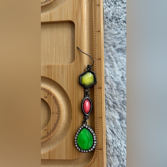 Funky Neon Gunmetal Dangle Earrings 1980’s Glam - Picture 9 of 9